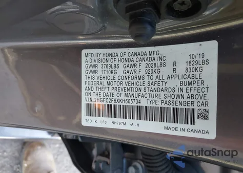 2019 Honda Civic Lx from USA, damaged, VIN 2HGFC2F6XKH605734